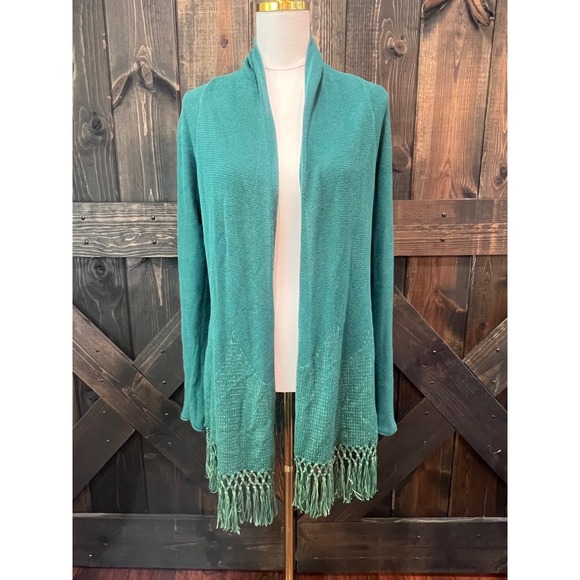 Lilly Pulitzer Sweaters - Lilly Pulitzer Teal Tatum Cardigan Sweater M Fringe Hem Open Coastal Boho Knit